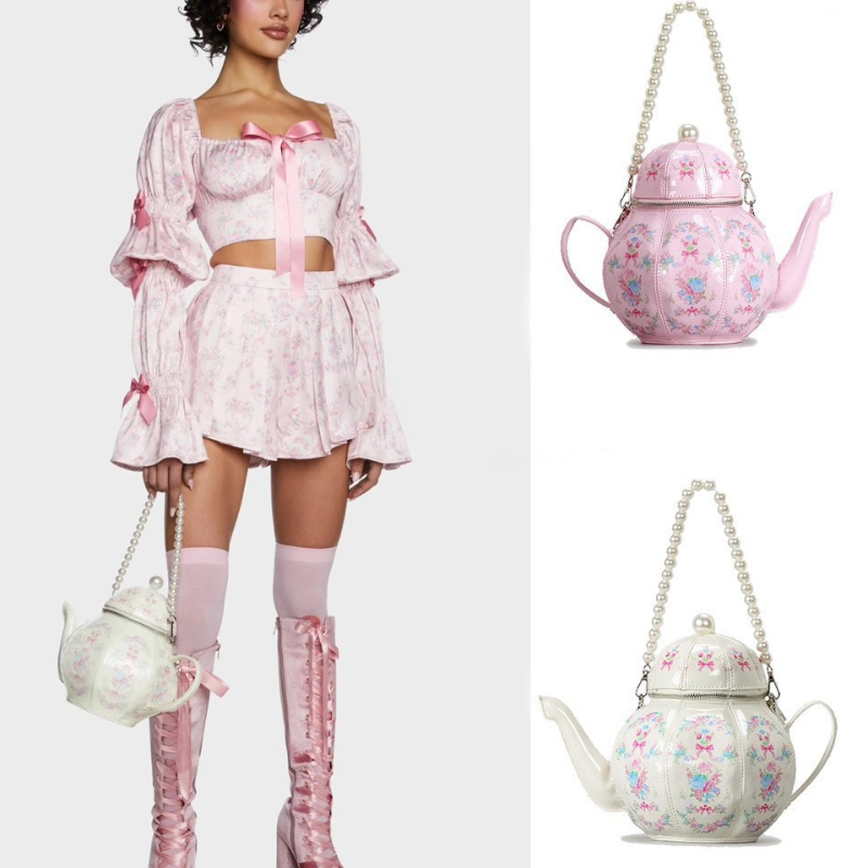 Linen Bag Bulk - Pearl Chain Teapot Crossbody Bag for