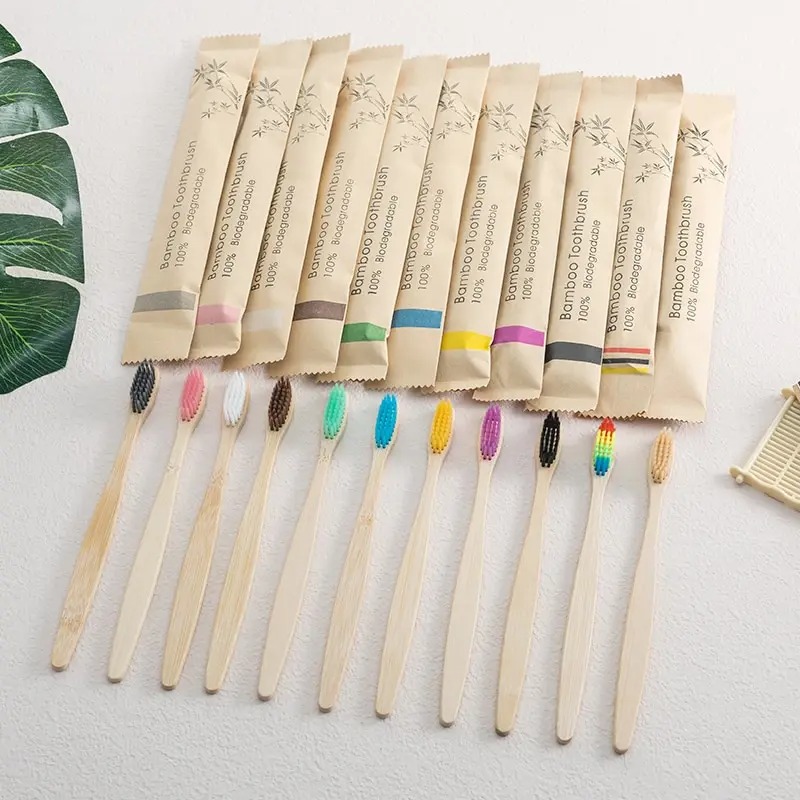 Bamboo Toothbrush Set - 10 Pack Natural Bamboo Toothbrushes Eco