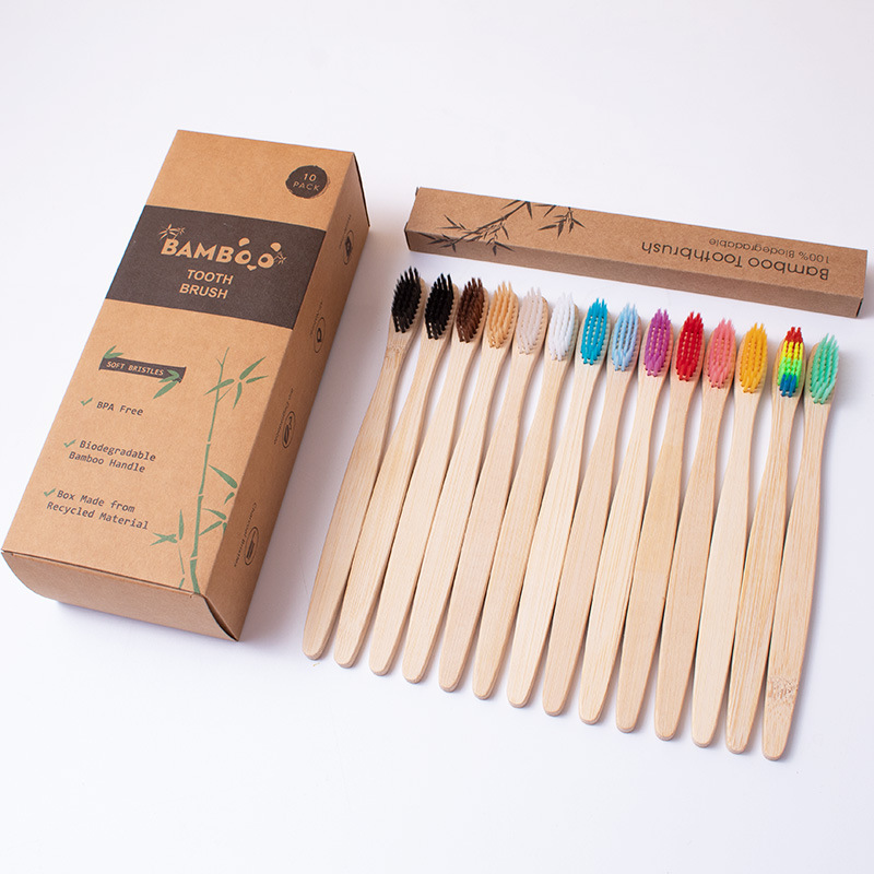 Bamboo Toothbrush Set - Adult Pointed Tail Flat Bamboo Charcoal