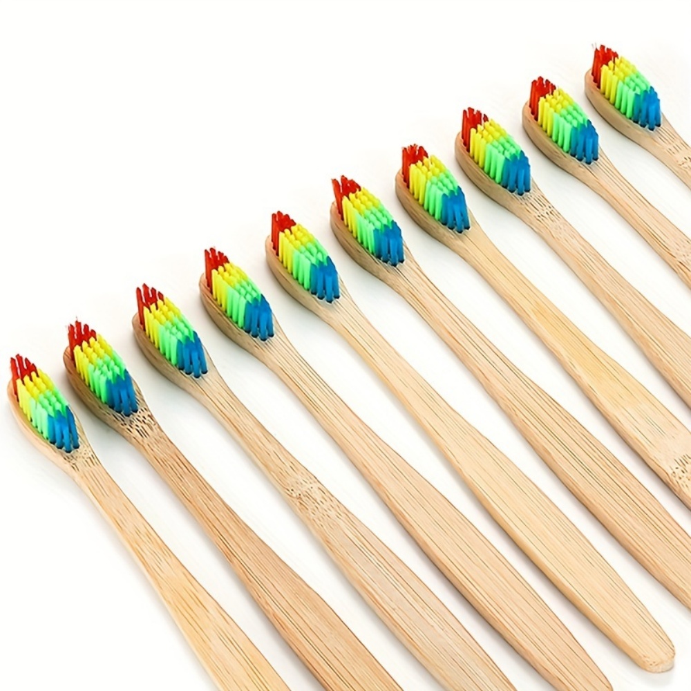 Bamboo Toothbrush Set - 2 Portable Bamboo Toothbrushes in Rainbow