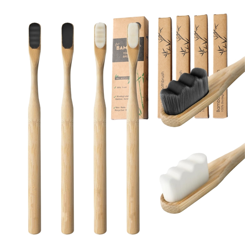 Bamboo Toothbrush Set - 4 Pcs Micro-Nano Bamboo Toothbrushes, 20000
