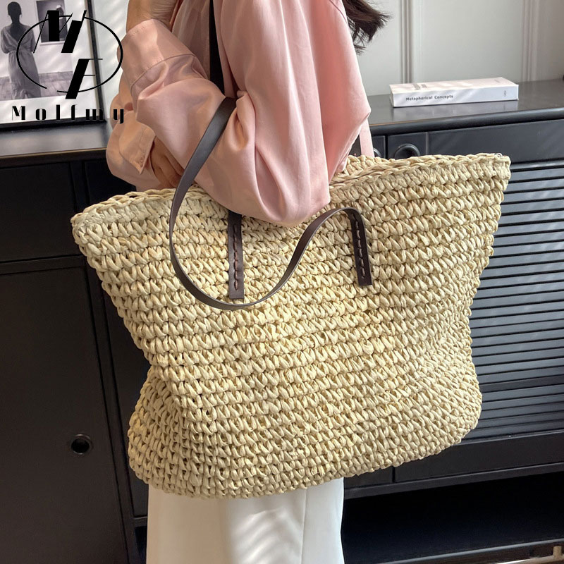 Straw Woven Tote Bags Casual L - огляд і ціна Linen Bag Bulk