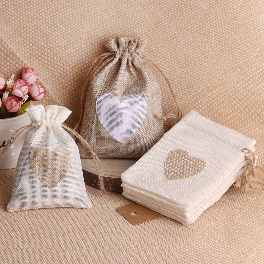 5pcs/lot Heart Linen Jewelry B - огляд і ціна Linen Bag Bulk