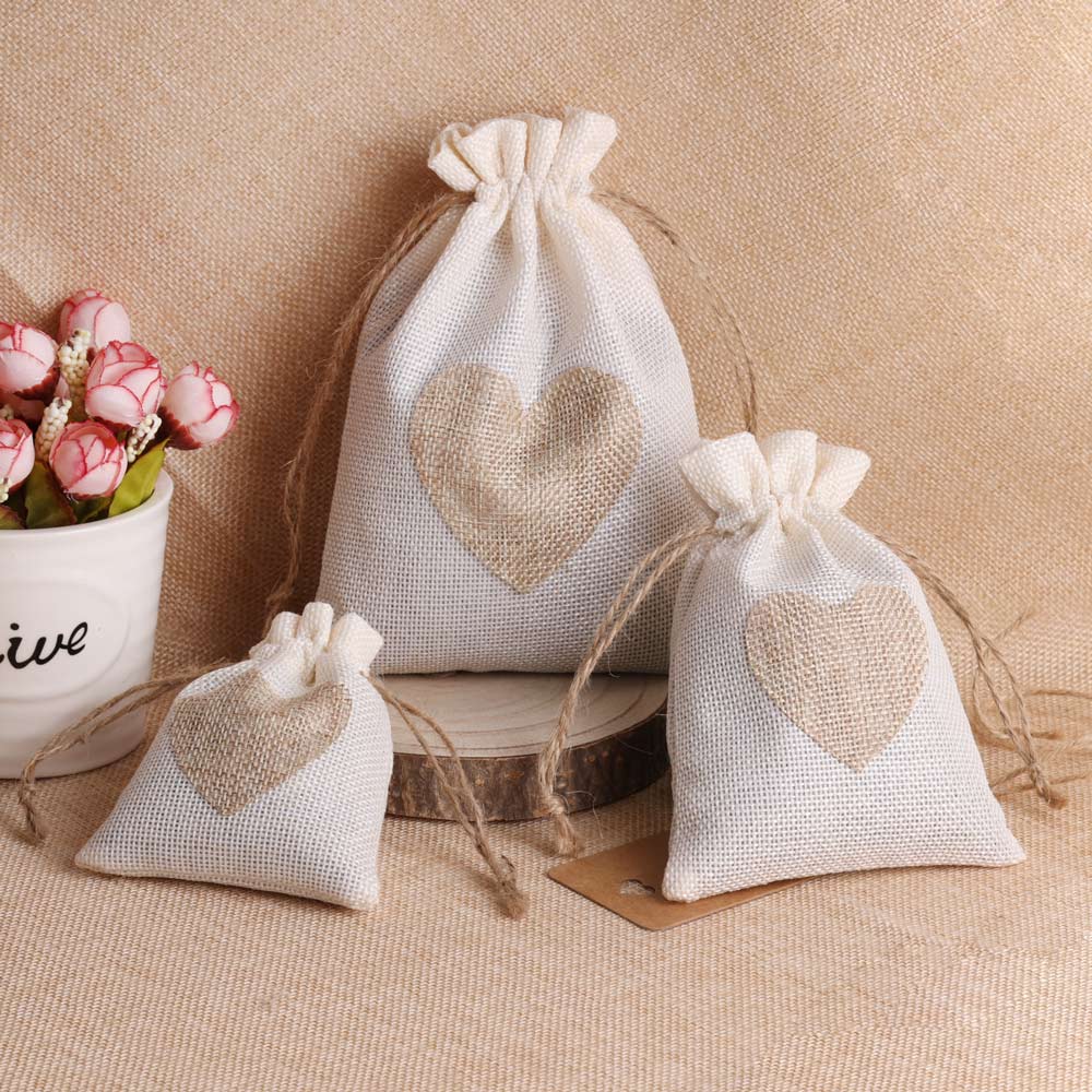 5pcs/lot Heart Linen Jewelry B - огляд і ціна Linen Bag Bulk